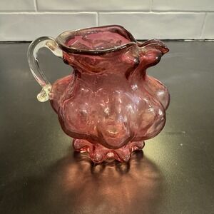Kanawha Hand Blown Glass Cranberry Optic Pitcher